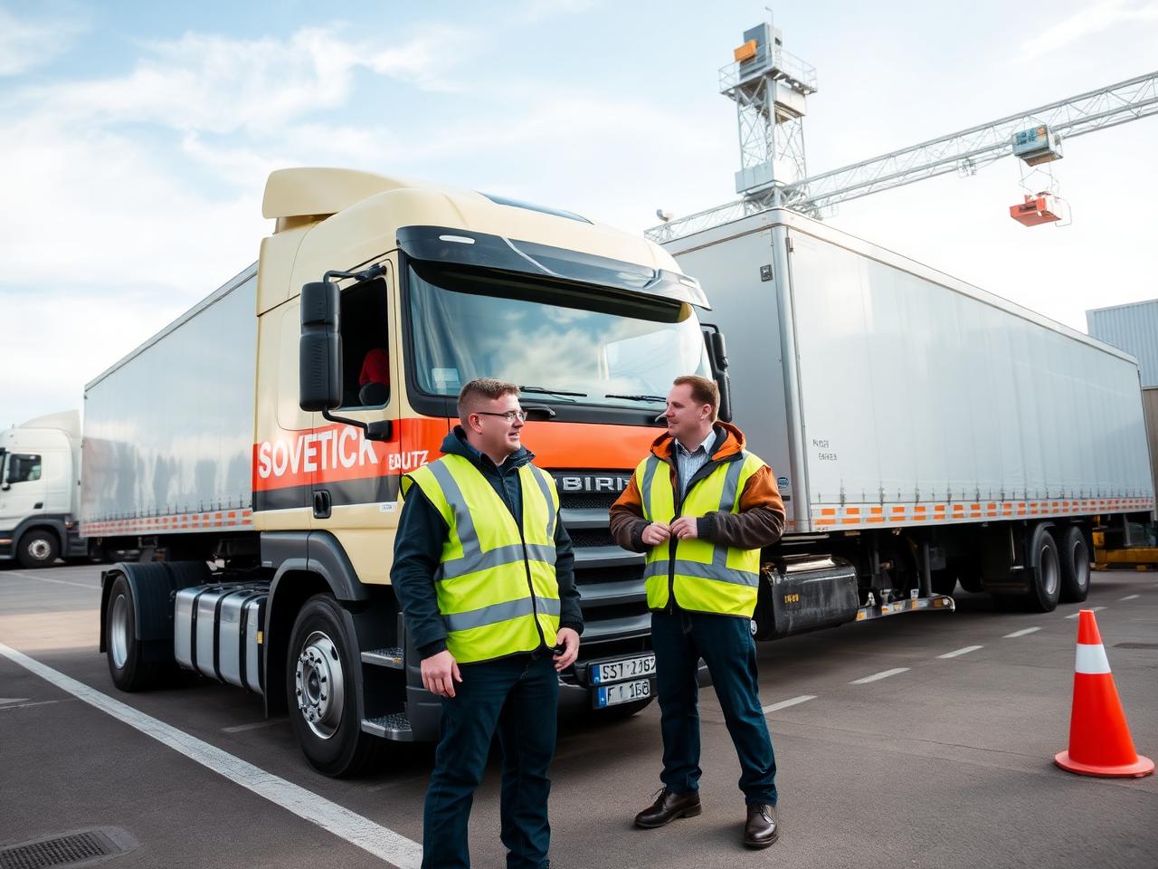 Lastbilschaufför och terminalarbetare på en logistikterminal i Göteborg